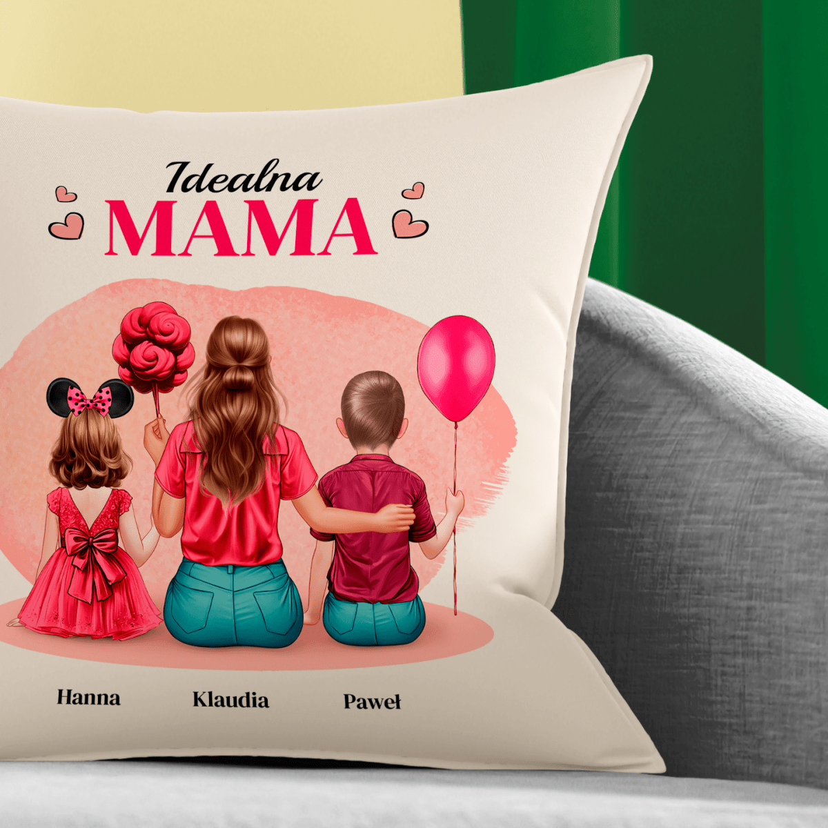 Poduszka z własnym nadrukiem IDEALNA MAMA CLIPART - spersonalizowany prezent dla mamy - idamell.com