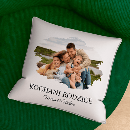 Poduszka z własnym nadrukiem KOCHANI RODZICE - spersonalizowany prezent dla rodziców - idamell.com