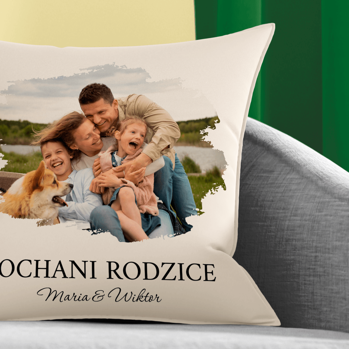 Poduszka z własnym nadrukiem KOCHANI RODZICE - spersonalizowany prezent dla rodziców - idamell.com