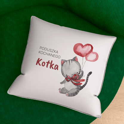 Poduszka z własnym nadrukiem KOCHANY KOTEK - spersonalizowany prezent dla chłopaka - idamell.com
