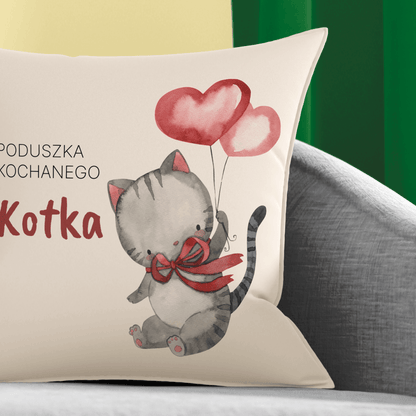 Poduszka z własnym nadrukiem KOCHANY KOTEK - spersonalizowany prezent dla chłopaka - idamell.com