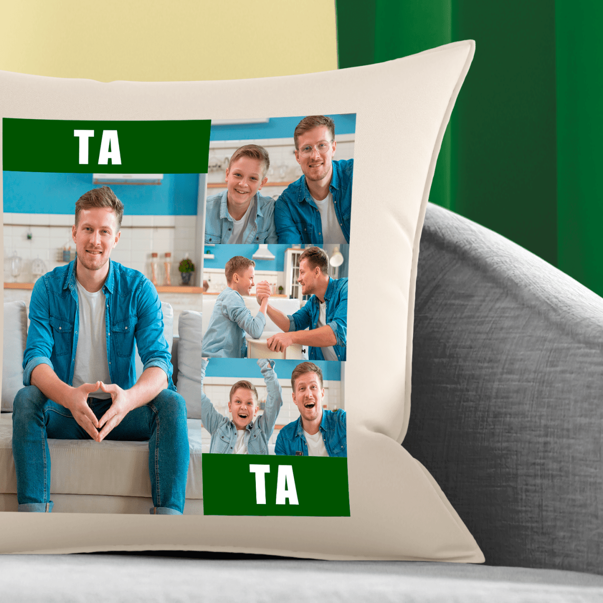 Poduszka z własnym nadrukiem KOLAŻ TATA - spersonalizowany prezent dla taty - idamell.com