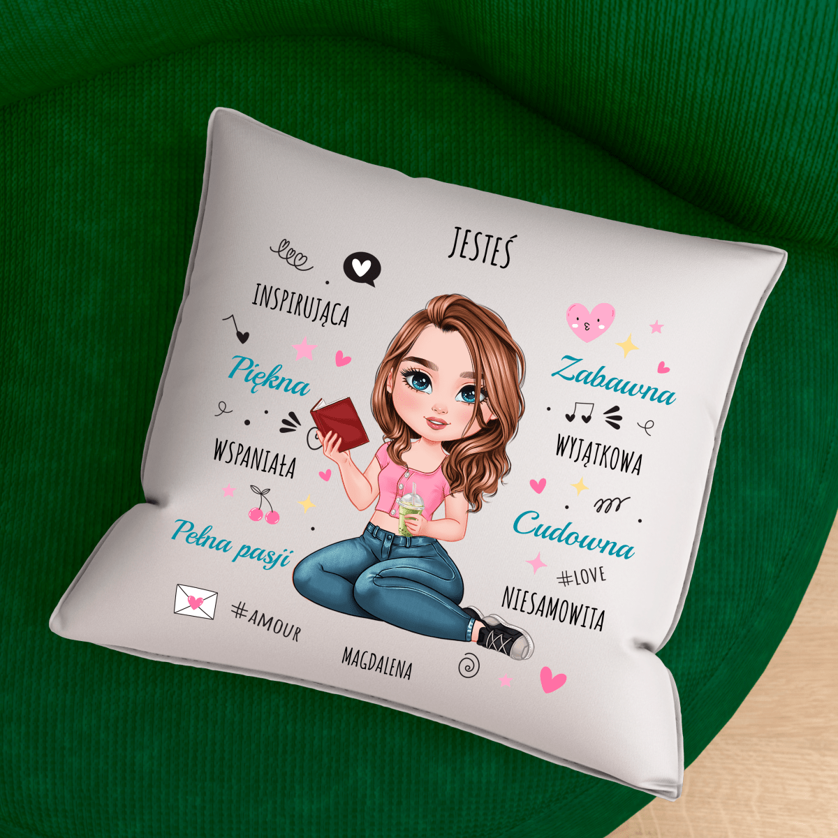 Poduszka z własnym nadrukiem KOMPLEMENTY CLIPART - spersonalizowany prezent dla niej - idamell.com
