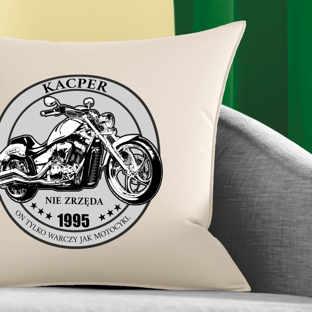 Poduszka z własnym nadrukiem MOTOCYKL - spersonalizowany prezent dla brata - idamell.com