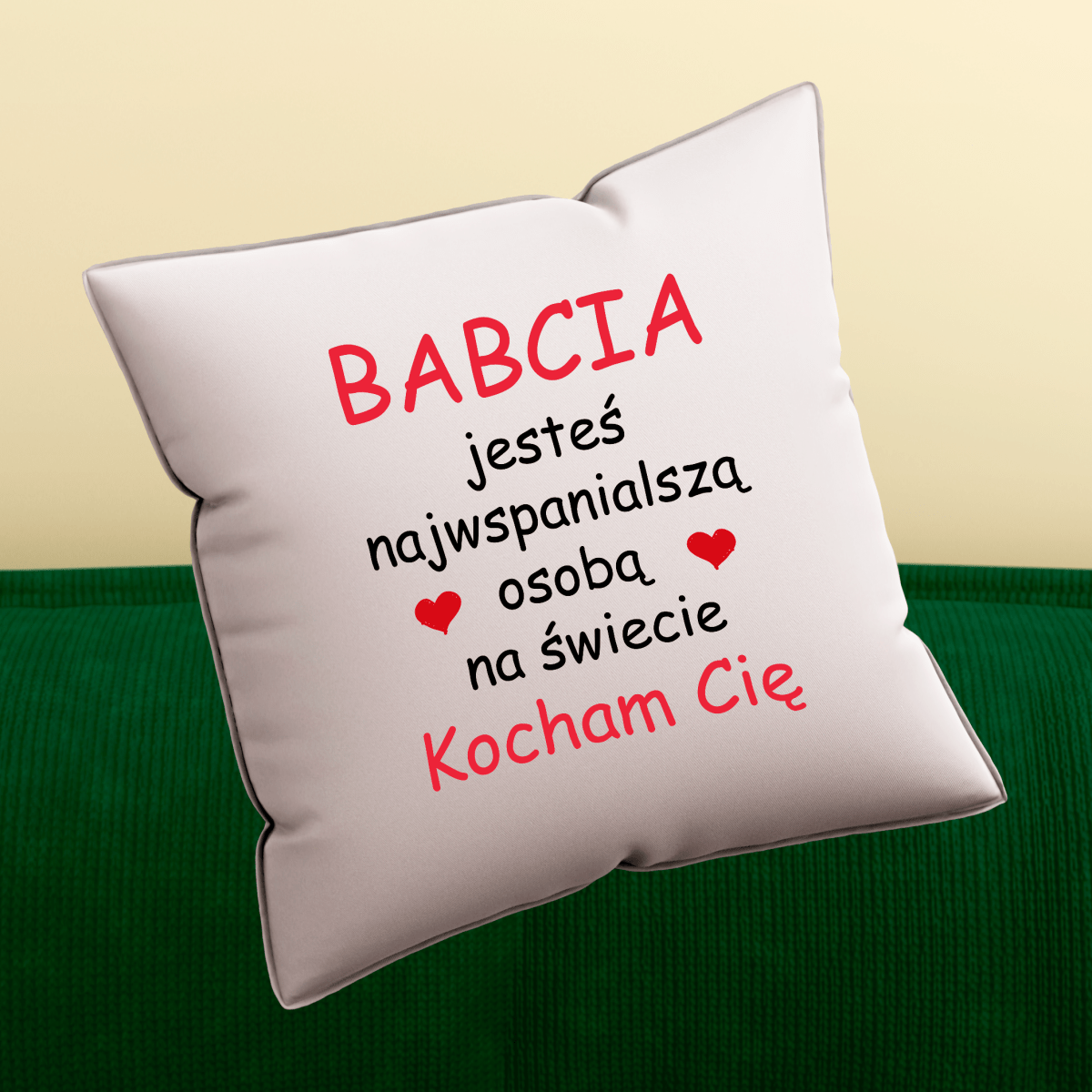 Poduszka z własnym nadrukiem NAJWSPANIALSZA OSOBA - spersonalizowany prezent dla babci - idamell.com