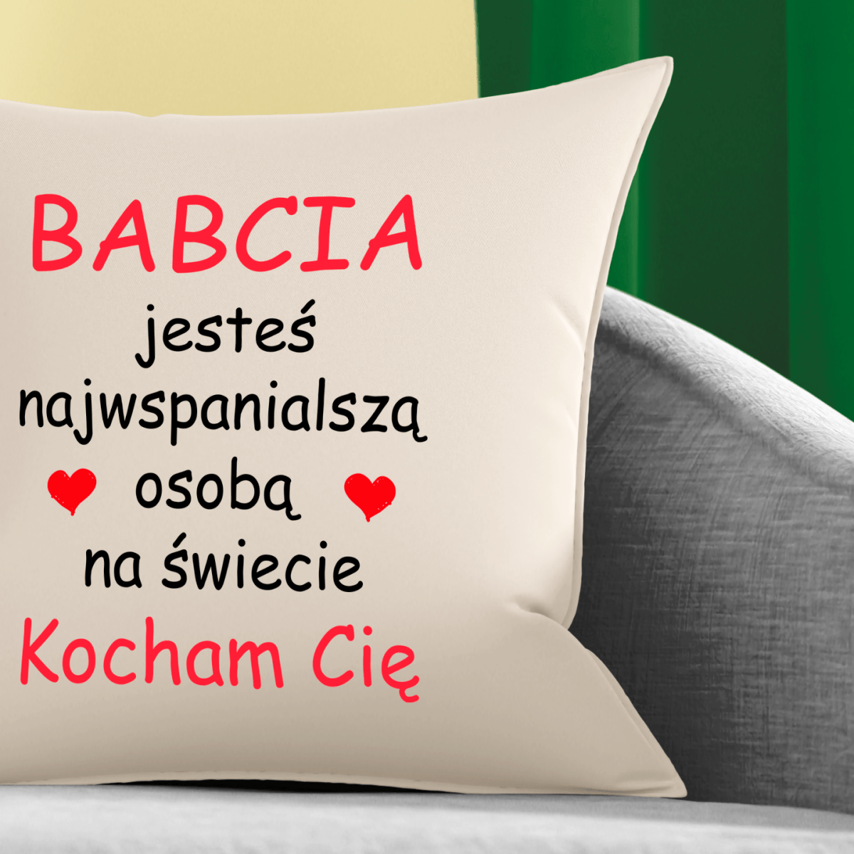 Poduszka z własnym nadrukiem NAJWSPANIALSZA OSOBA - spersonalizowany prezent dla babci - idamell.com