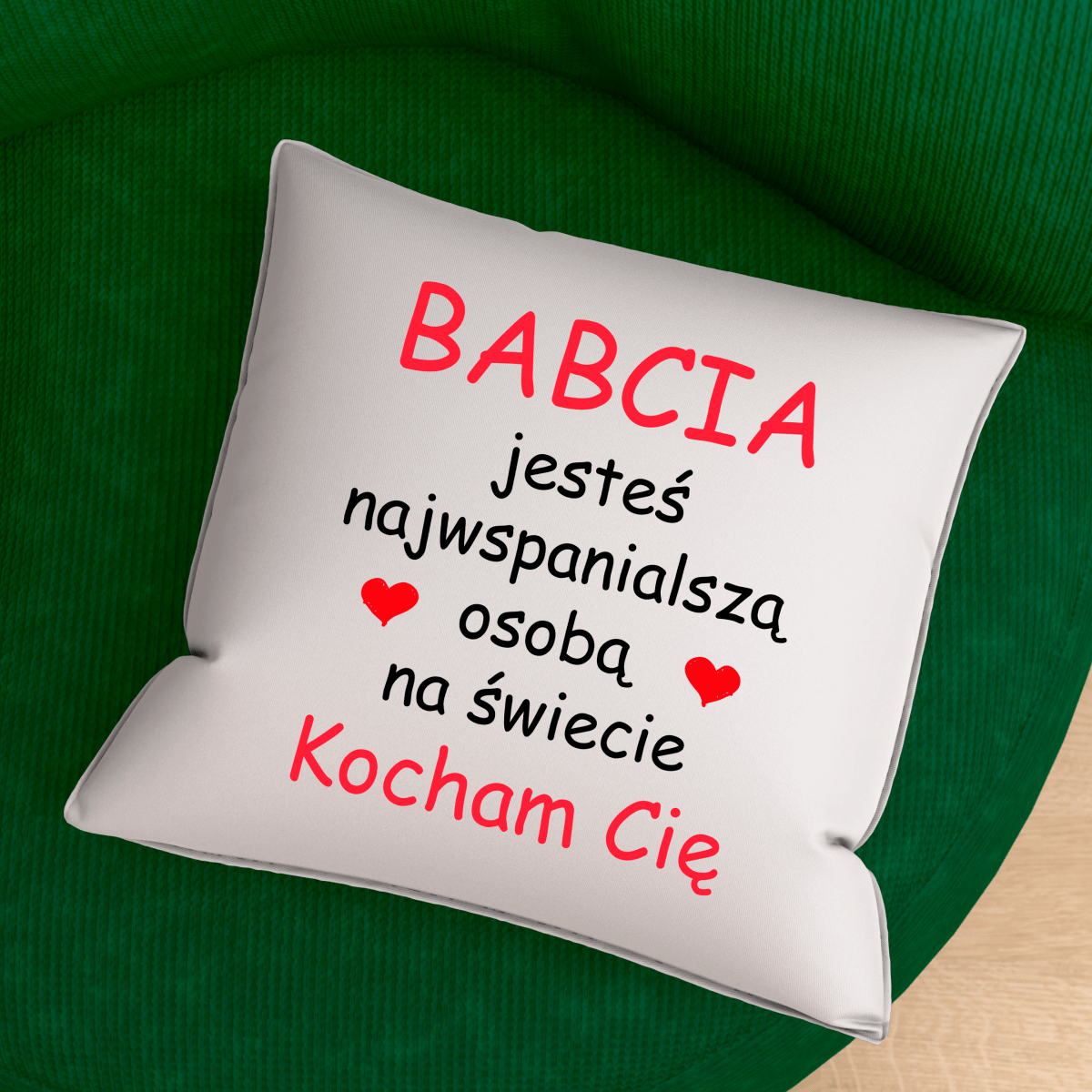 Poduszka z własnym nadrukiem NAJWSPANIALSZA OSOBA - spersonalizowany prezent dla babci - idamell.com