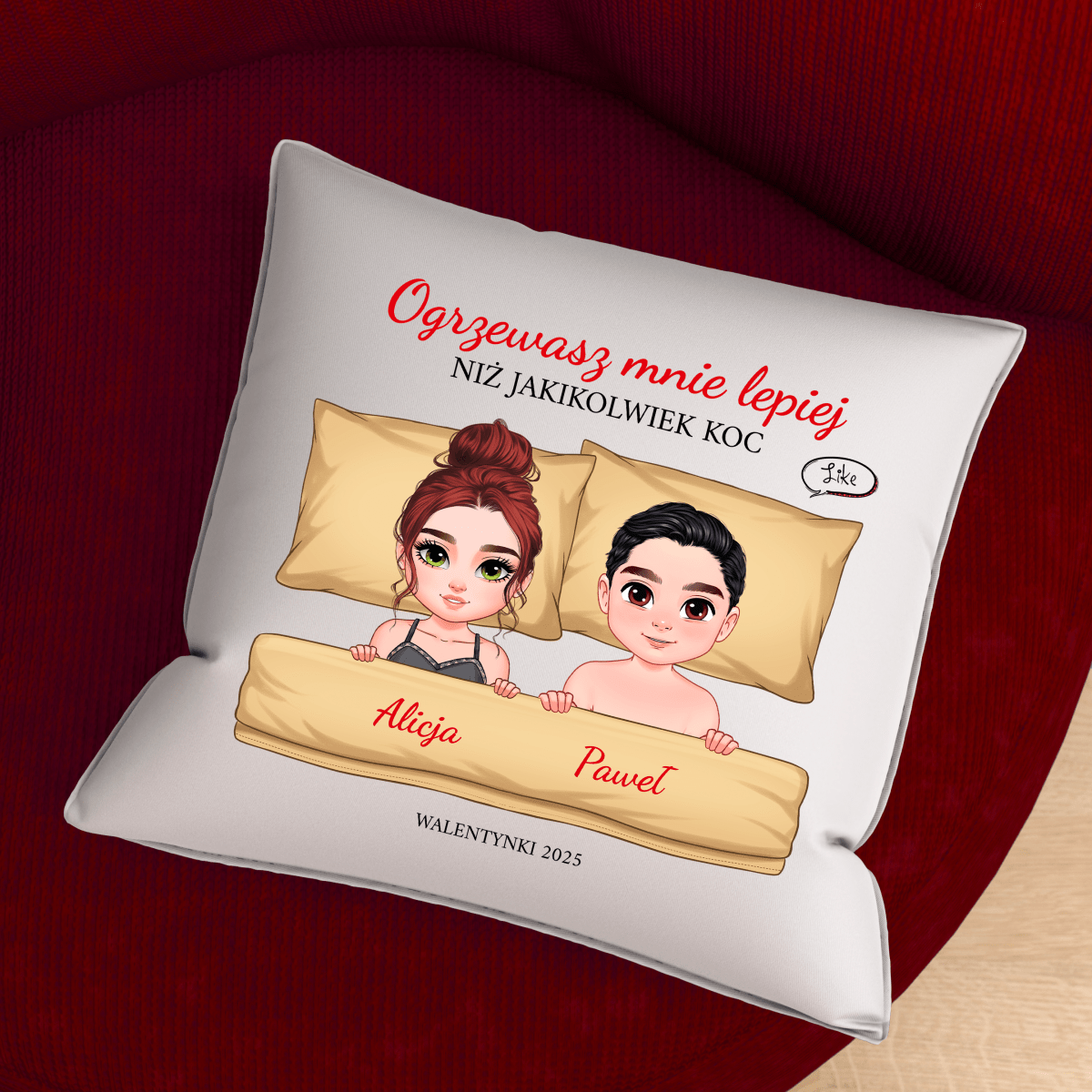 Poduszka z własnym nadrukiem PARA CLIPART WALENTYNKOWY - spersonalizowany prezent dla niego - idamell.com