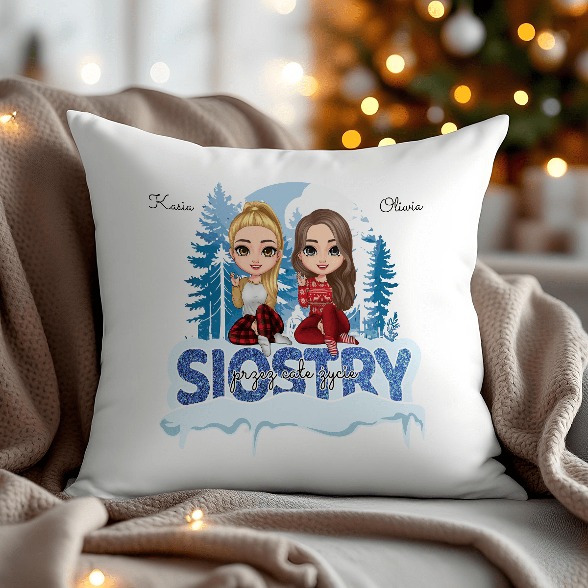 Poduszka z własnym nadrukiem SIOSTRY CLIPART - spersonalizowany prezent dla siostry - idamell.com