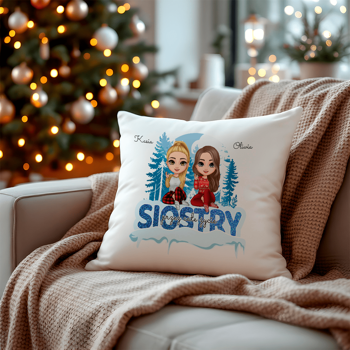 Poduszka z własnym nadrukiem SIOSTRY CLIPART - spersonalizowany prezent dla siostry - idamell.com