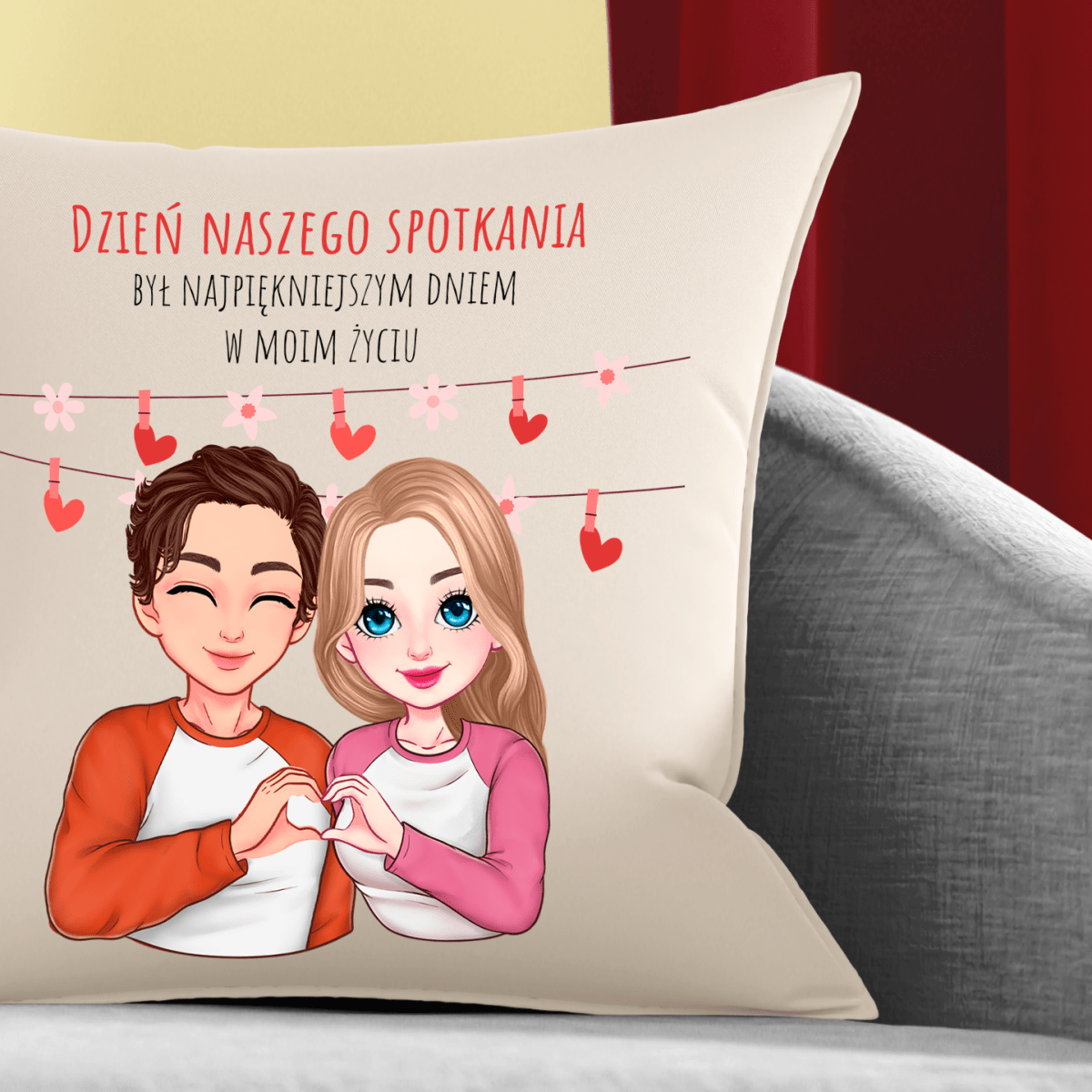 Poduszka z własnym nadrukiem SPOTKANIE - spersonalizowany prezent dla niej - idamell.com