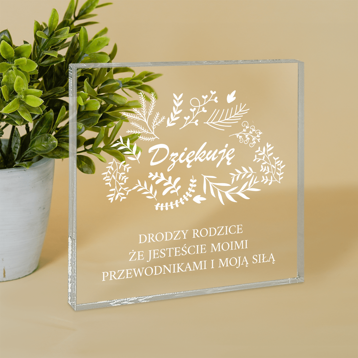 Podziękowania od dziecka - Druk na kwadratowym szkle, spersonalizowany prezent dla rodziców - idamell.com