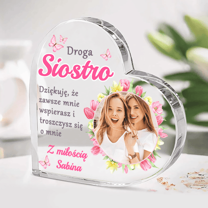 Podziękowanie dla siostry - Szklane serce, spersonalizowany prezent dla siostry - idamell.com