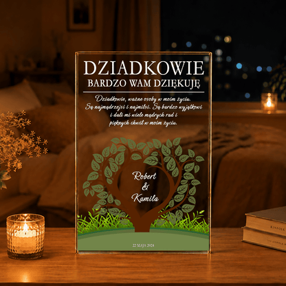 Podziękowanie z motywem drzewa - Druk na szkle, spersonalizowany prezent dla dziadków - idamell.com