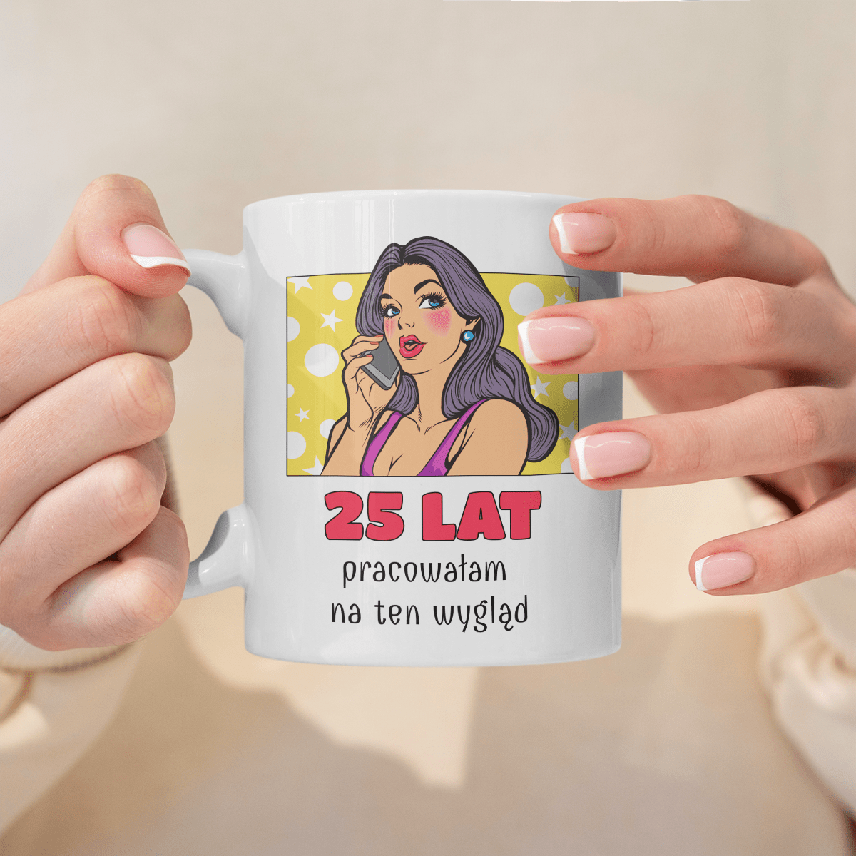 Pop art 25. urodziny - 1x Kubek z nadrukiem, spersonalizowany prezent dla niej - idamell.com