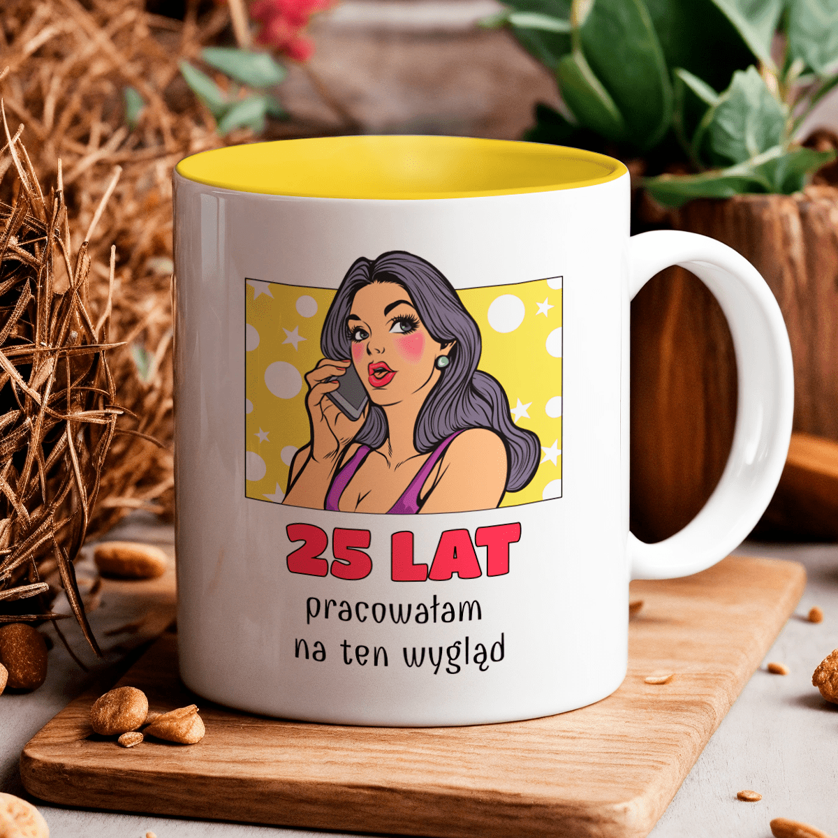 Pop art 25. urodziny - 1x Kubek z nadrukiem, spersonalizowany prezent dla niej - idamell.com
