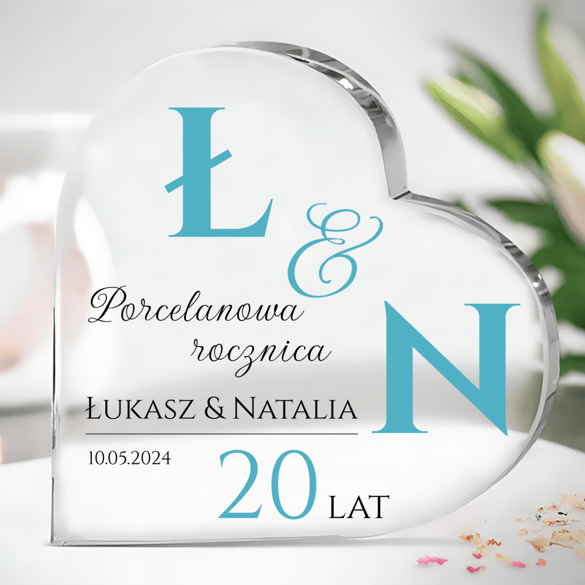 Porcelanowa rocznica - Szklane serce, spersonalizowany prezent dla pary - idamell.com