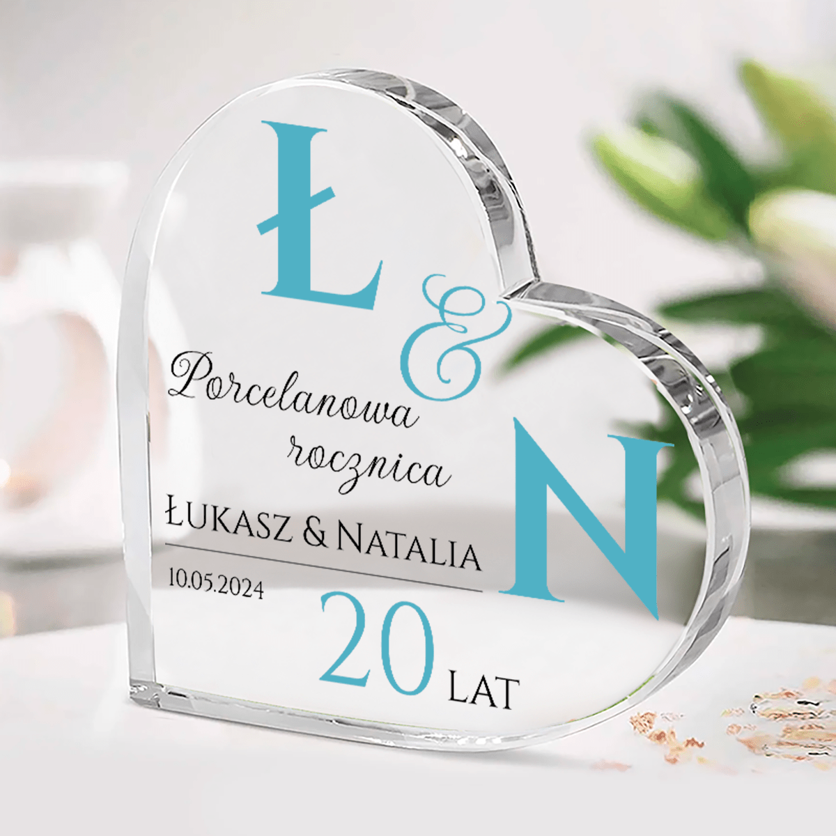 Porcelanowa rocznica - Szklane serce, spersonalizowany prezent dla pary - idamell.com