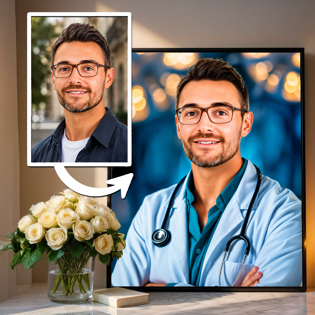 Portret doktora - plakat, spersonalizowany prezent dla lekarza - idamell.com