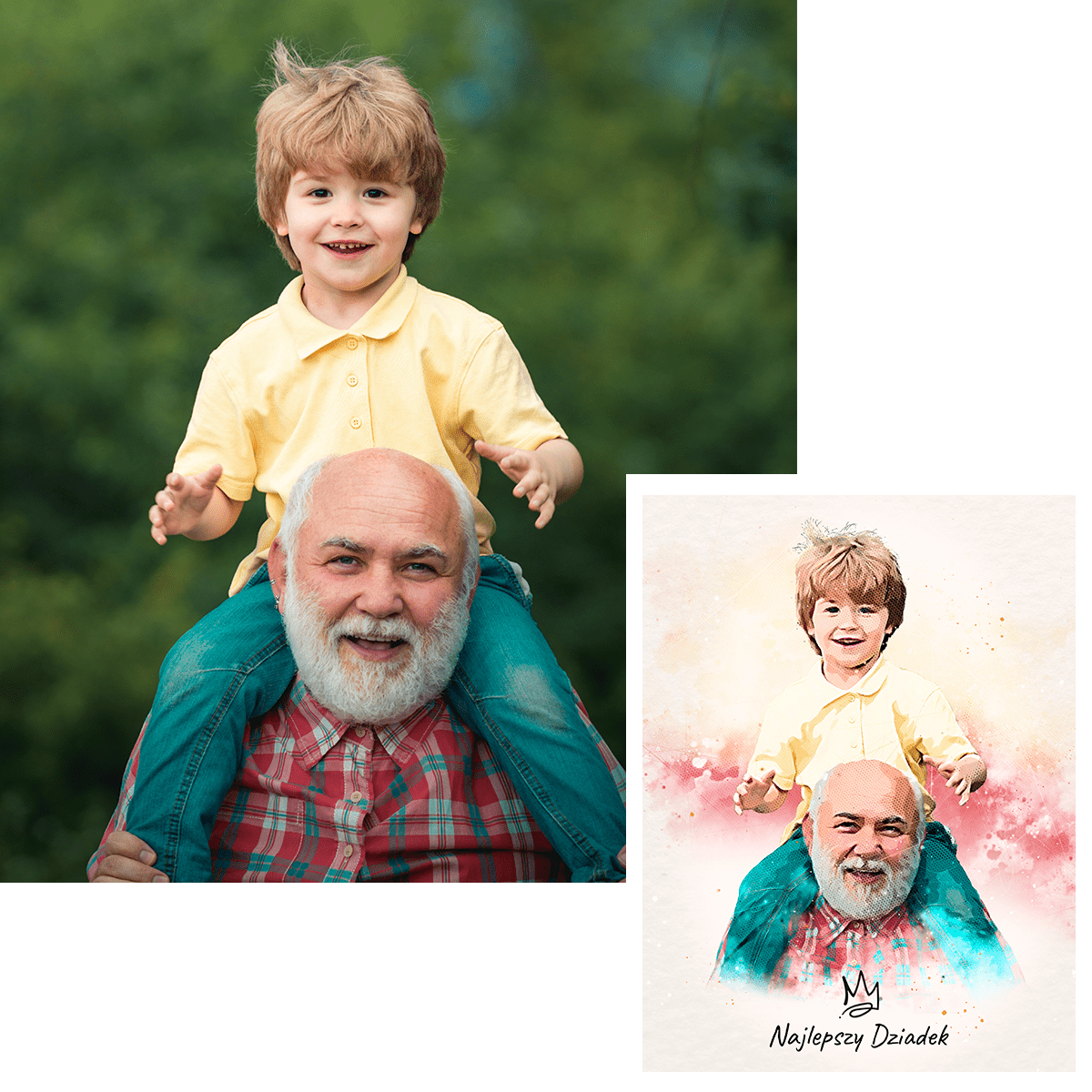 Portret dziadka w stylu akwareli - plakat, spersonalizowany prezent dla dziadka - idamell.com