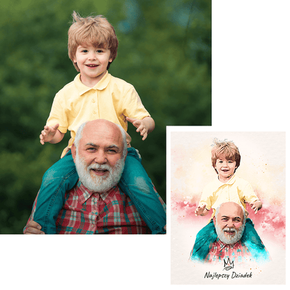 Portret dziadka w stylu akwareli - plakat, spersonalizowany prezent dla dziadka - idamell.com