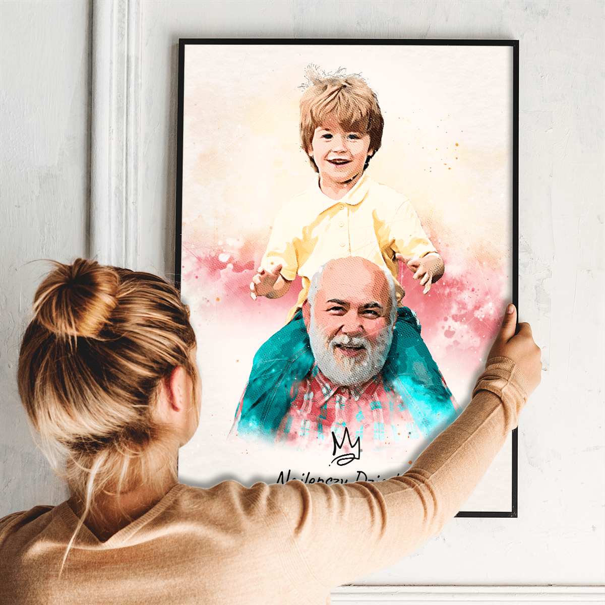 Portret dziadka w stylu akwareli - plakat, spersonalizowany prezent dla dziadka - idamell.com