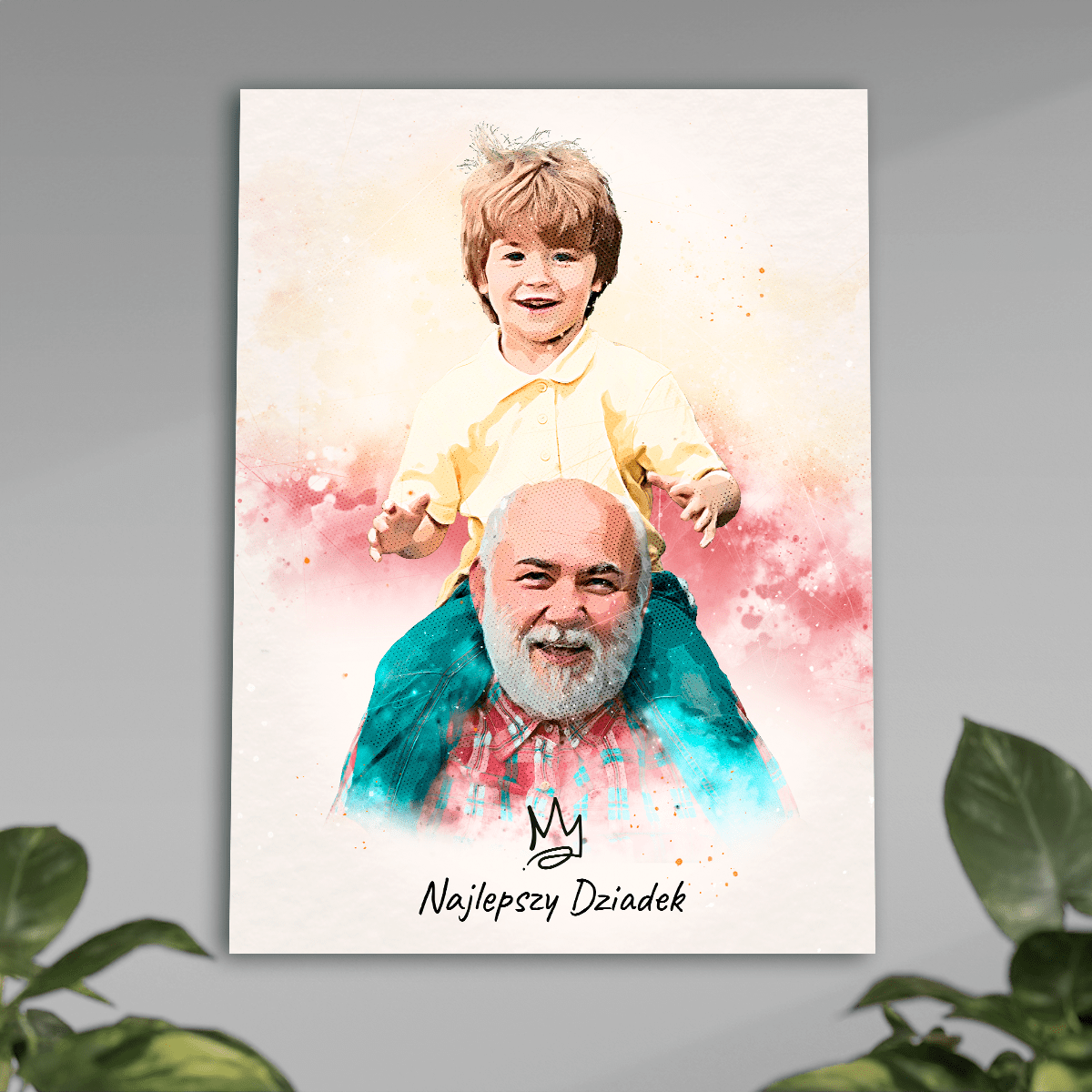 Portret dziadka w stylu akwareli - plakat, spersonalizowany prezent dla dziadka - idamell.com