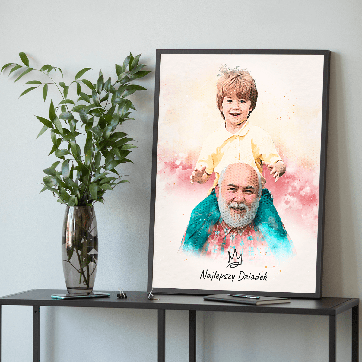 Portret dziadka w stylu akwareli - plakat, spersonalizowany prezent dla dziadka - idamell.com