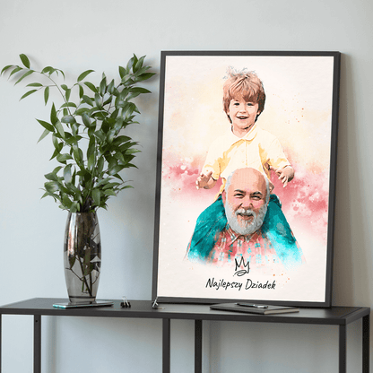 Portret dziadka w stylu akwareli - plakat, spersonalizowany prezent dla dziadka - idamell.com
