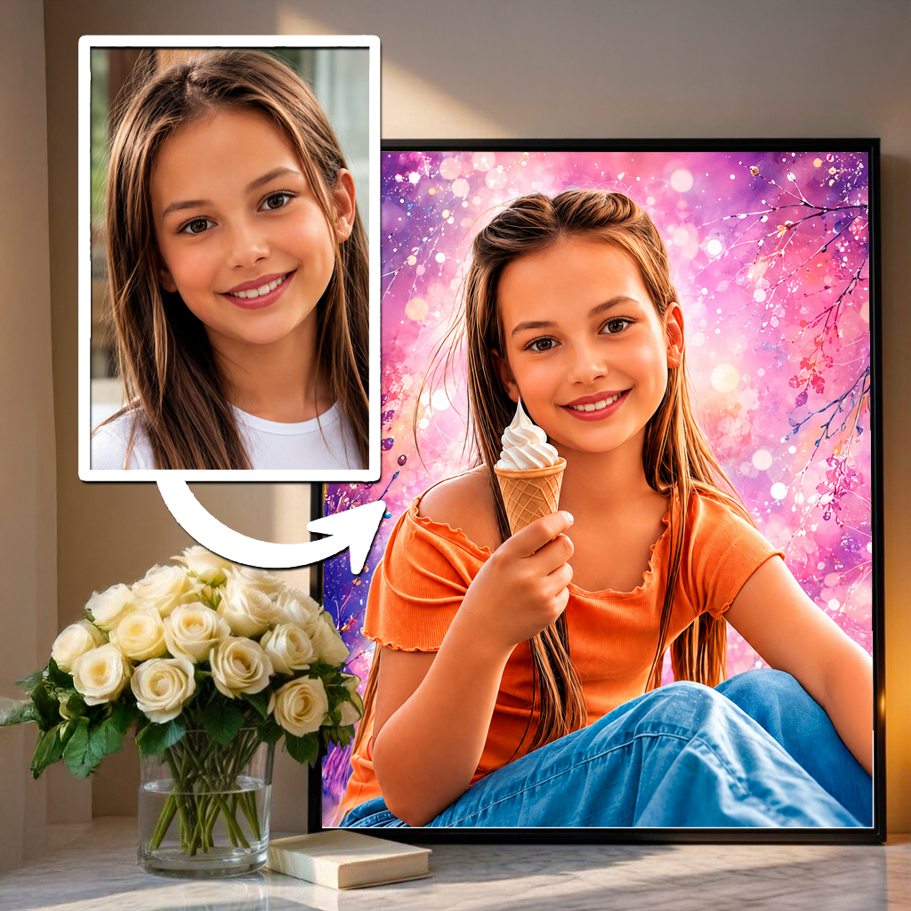 Portret dziecka + kolorowe tło - plakat, spersonalizowany prezent dla dziecka - idamell.com