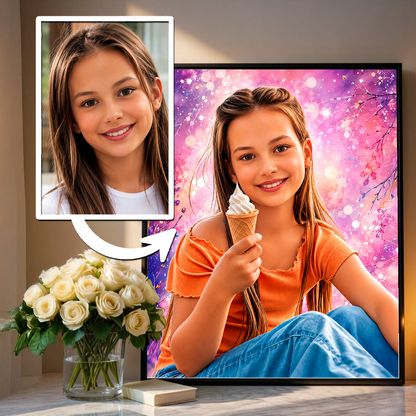 Portret dziecka + kolorowe tło - plakat, spersonalizowany prezent dla dziecka - idamell.com