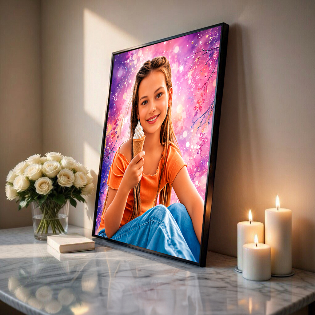 Portret dziecka + kolorowe tło - plakat, spersonalizowany prezent dla dziecka - idamell.com