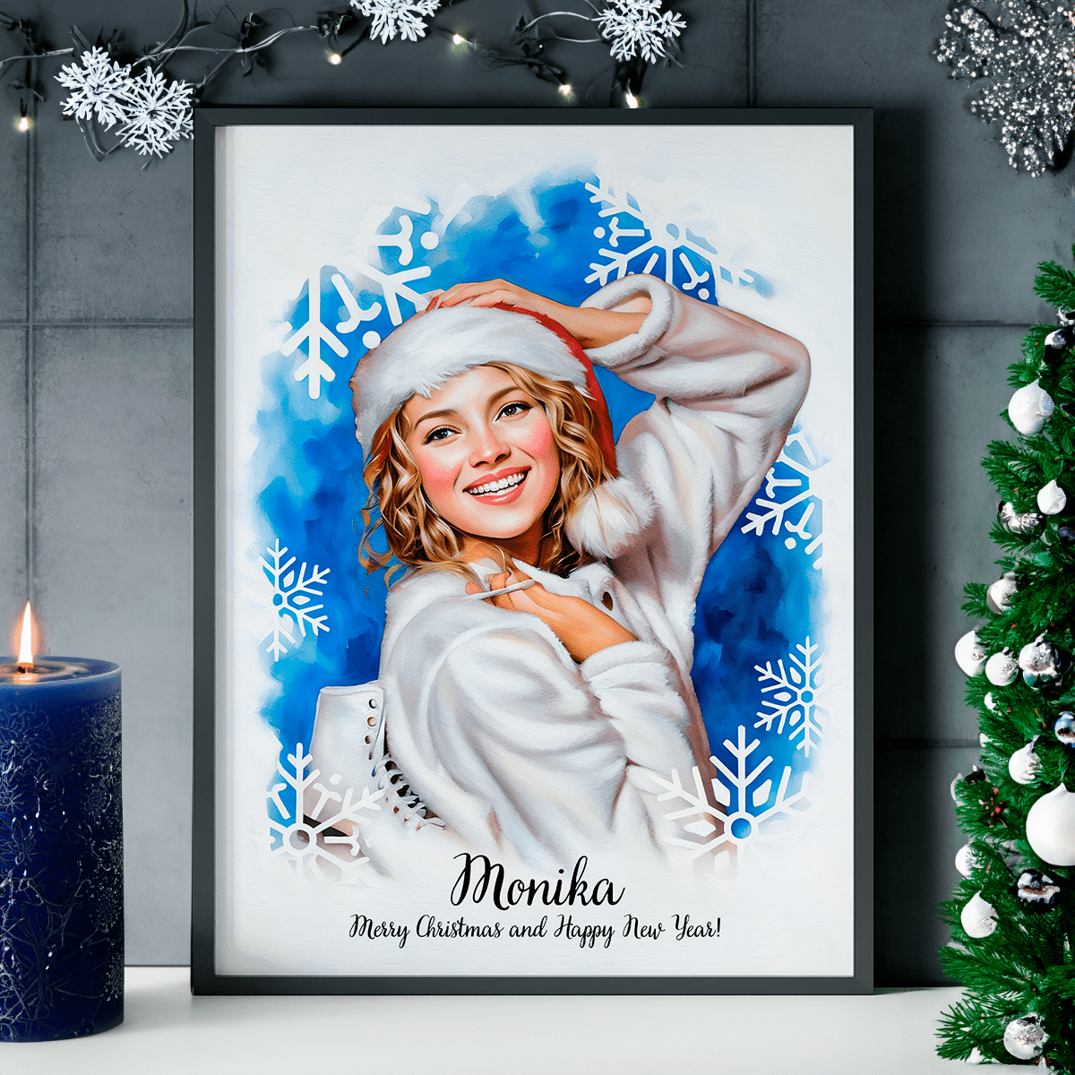 Portret dziewczyny w świątecznym stylu - plakat, spersonalizowany prezent dla dziewczyny - idamell.com