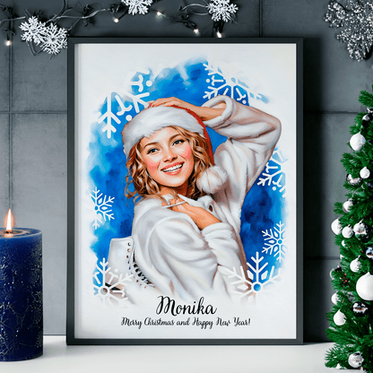 Portret dziewczyny w świątecznym stylu - plakat, spersonalizowany prezent dla dziewczyny - idamell.com