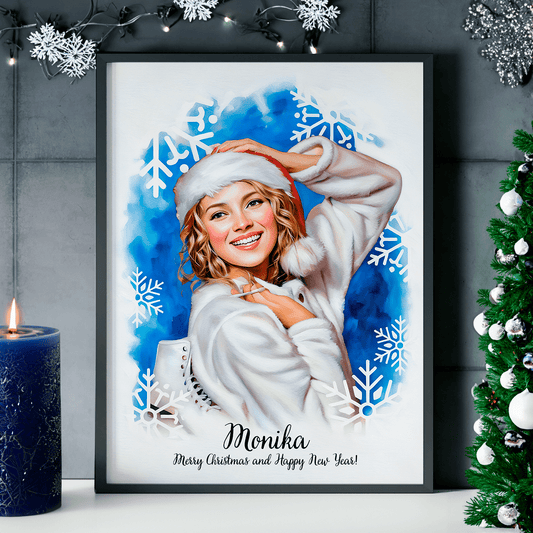 Portret dziewczyny w świątecznym stylu - plakat, spersonalizowany prezent dla dziewczyny - idamell.com