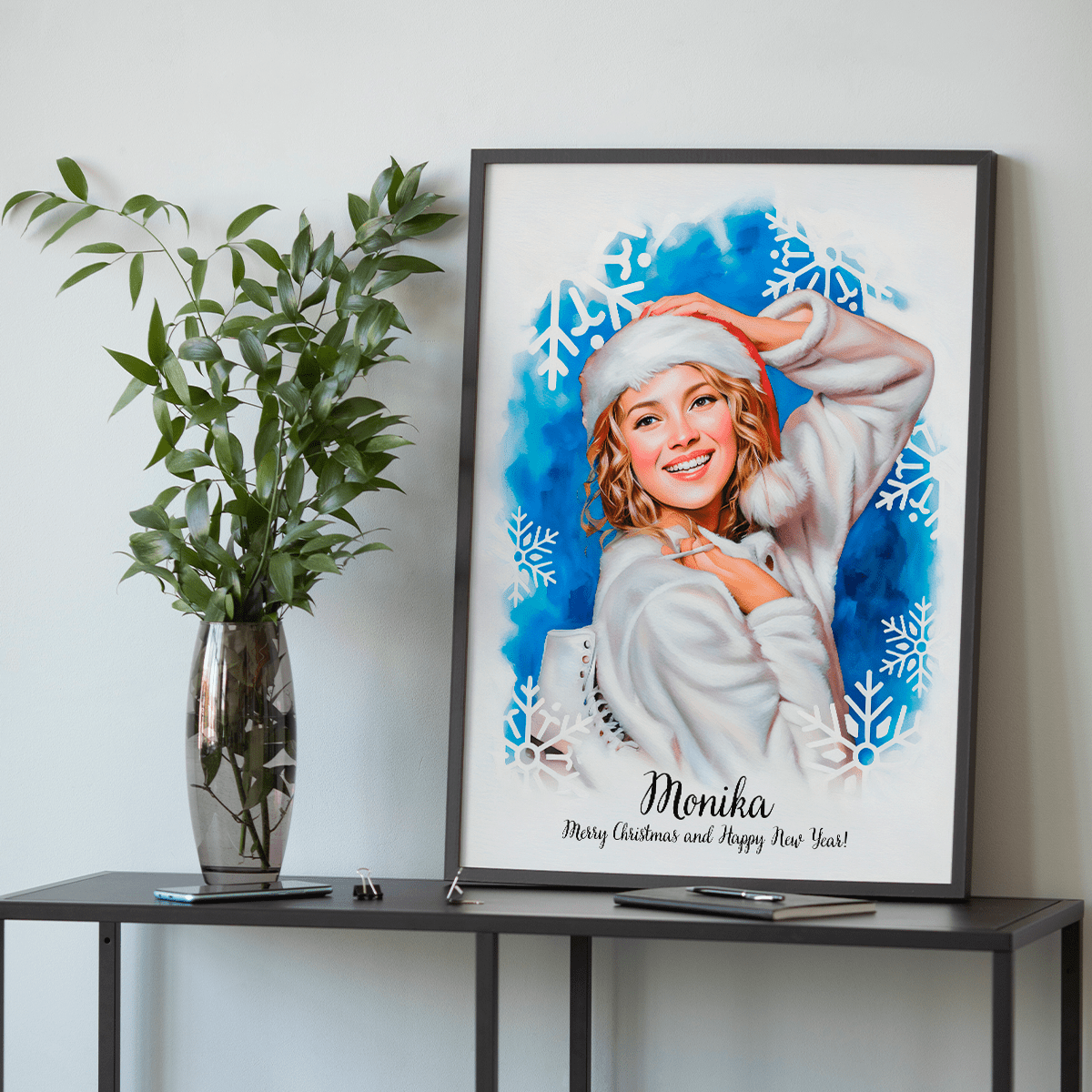 Portret dziewczyny w świątecznym stylu - plakat, spersonalizowany prezent dla dziewczyny - idamell.com
