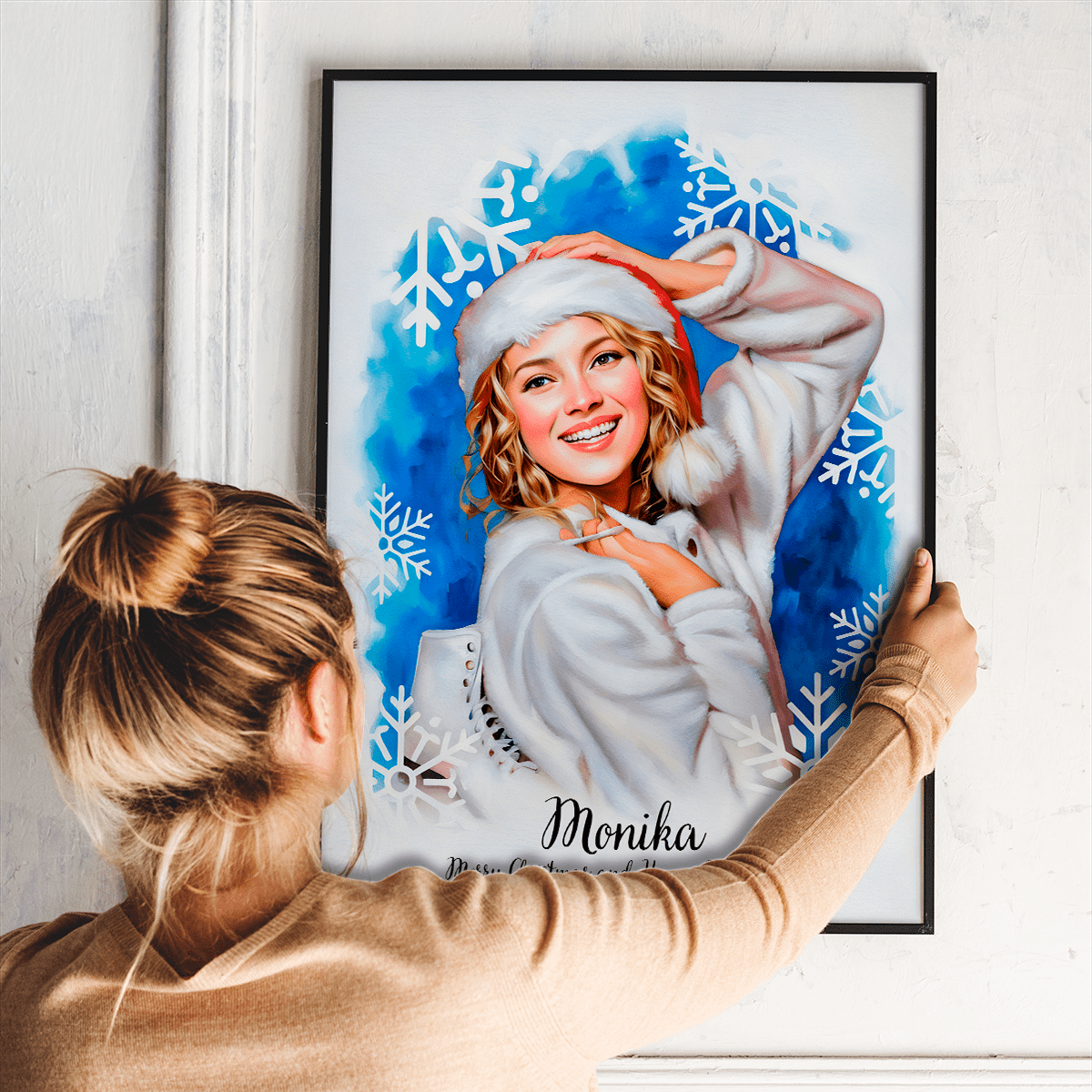 Portret dziewczyny w świątecznym stylu - plakat, spersonalizowany prezent dla dziewczyny - idamell.com