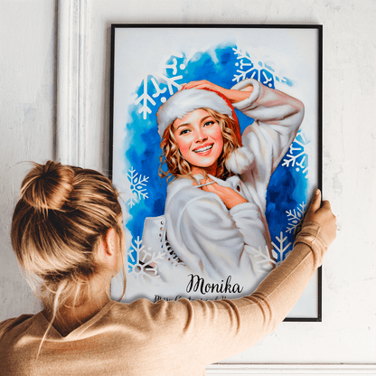 Portret dziewczyny w świątecznym stylu - plakat, spersonalizowany prezent dla dziewczyny - idamell.com