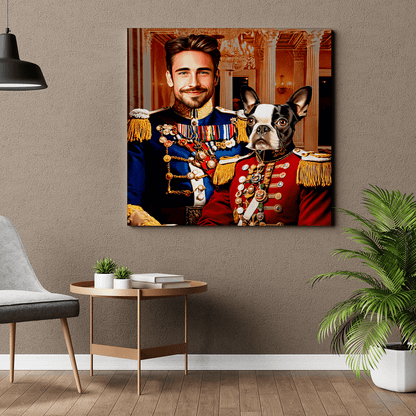 Portret generała z jego psem - druk na płótnie, spersonalizowany prezent - idamell.com