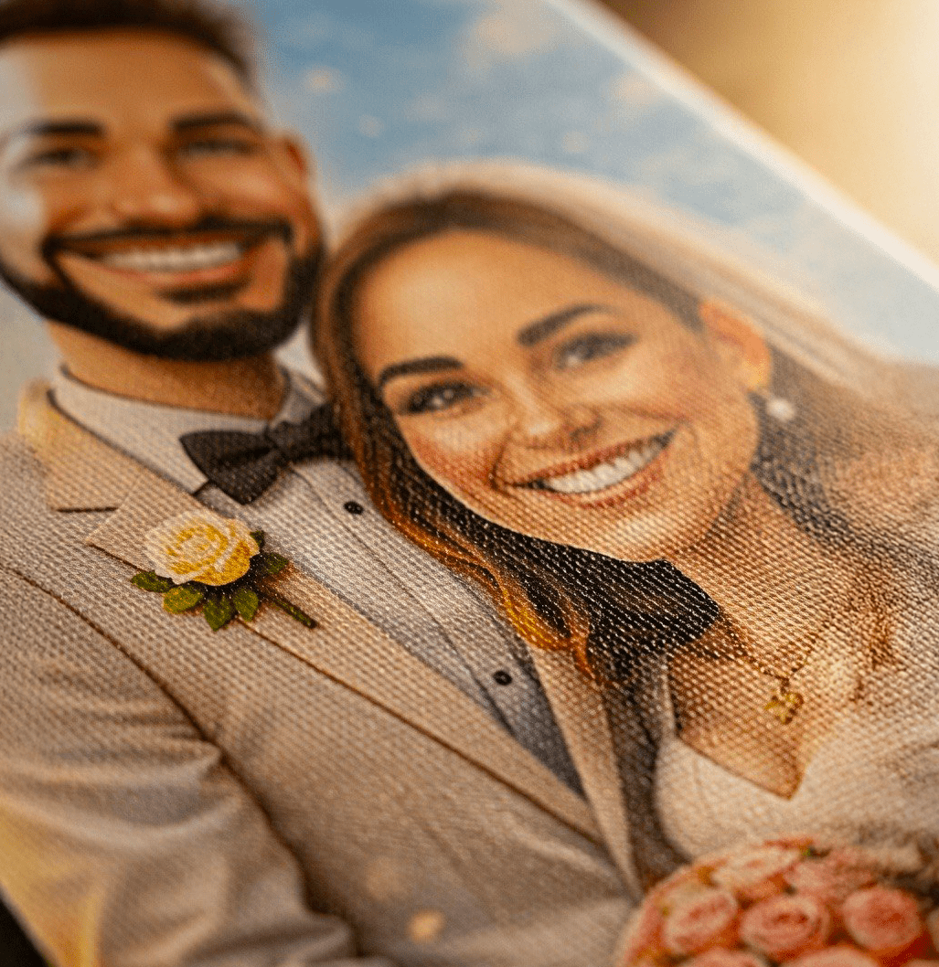 Portret ilustracja - druk na płótnie, spersonalizowany prezent dla pary - idamell.com
