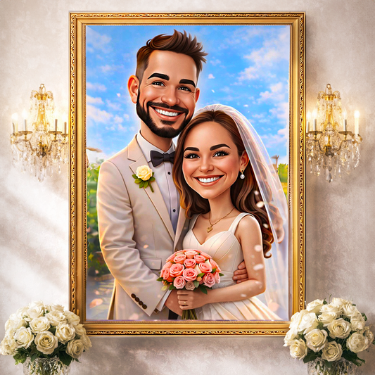Portret ilustracja - druk na płótnie, spersonalizowany prezent dla pary - idamell.com