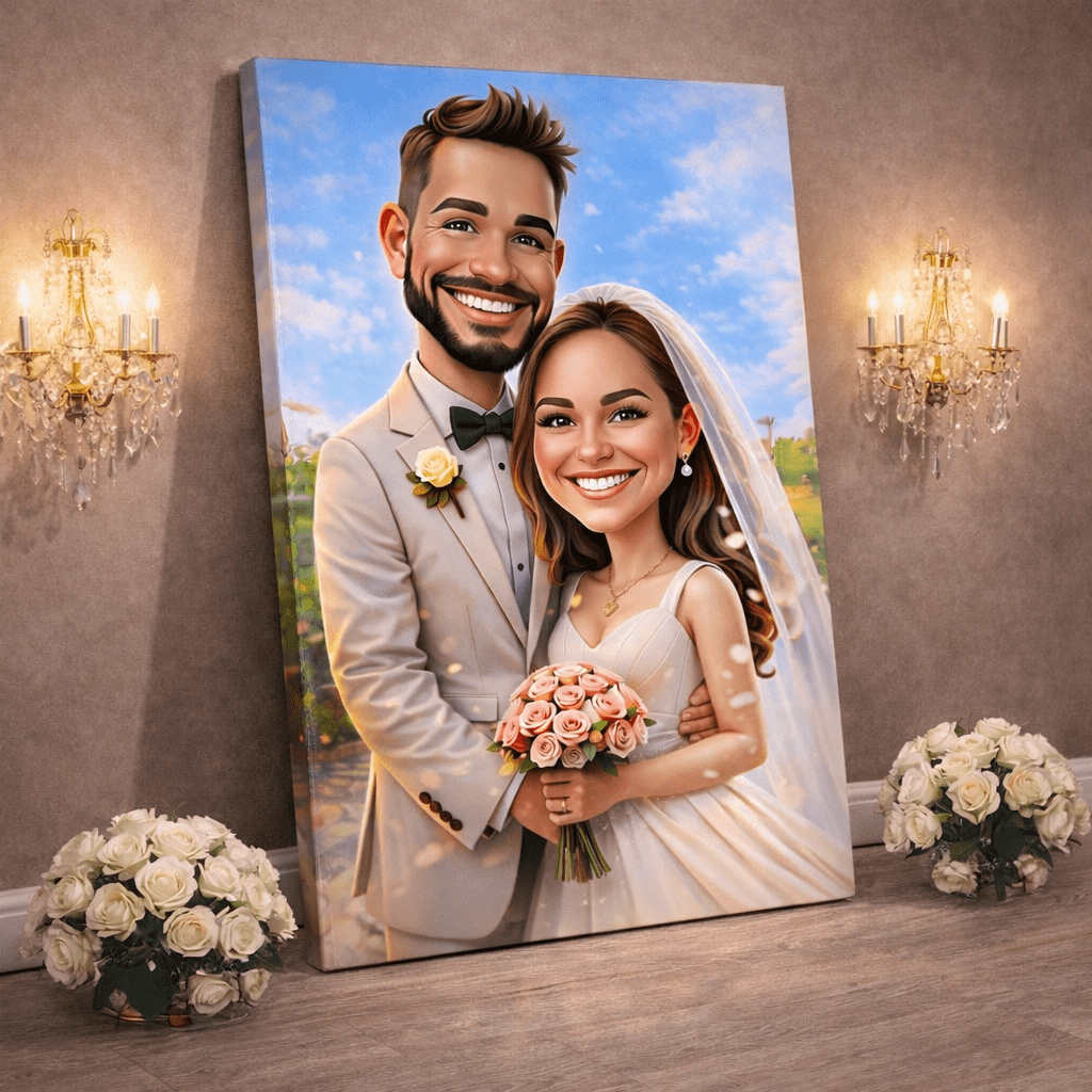 Portret ilustracja - druk na płótnie, spersonalizowany prezent dla pary - idamell.com