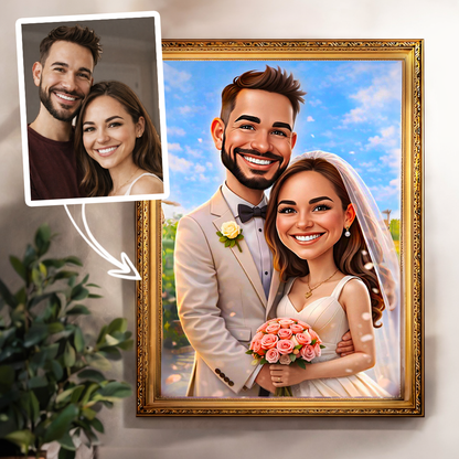 Portret ilustracja - druk na płótnie, spersonalizowany prezent dla pary - idamell.com
