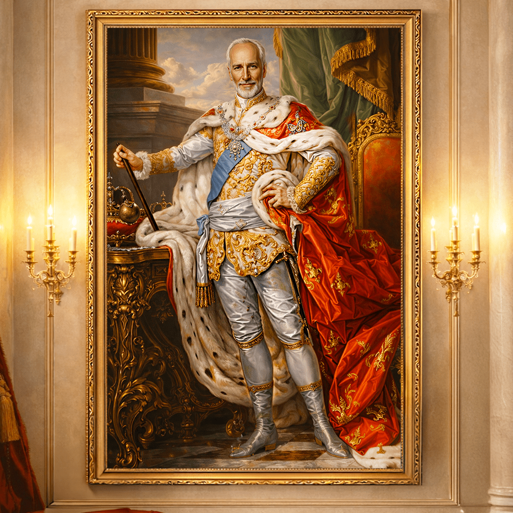 Portret króla - druk na płótnie, spersonalizowany prezent dla niego - idamell.com