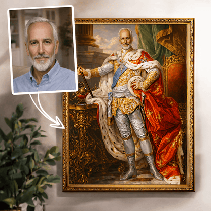 Portret króla - druk na płótnie, spersonalizowany prezent dla niego - idamell.com