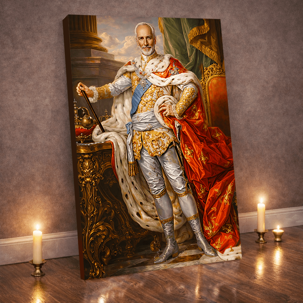 Portret króla - druk na płótnie, spersonalizowany prezent dla niego - idamell.com