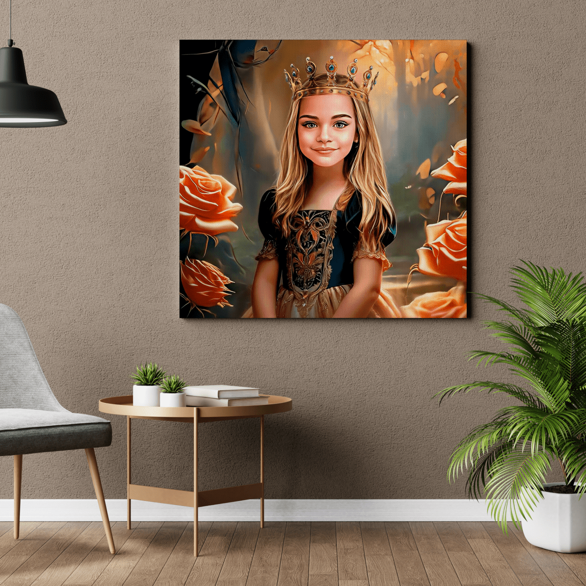 Portret małej księżniczki - druk na płótnie, spersonalizowany prezent dla dziecka - idamell.com