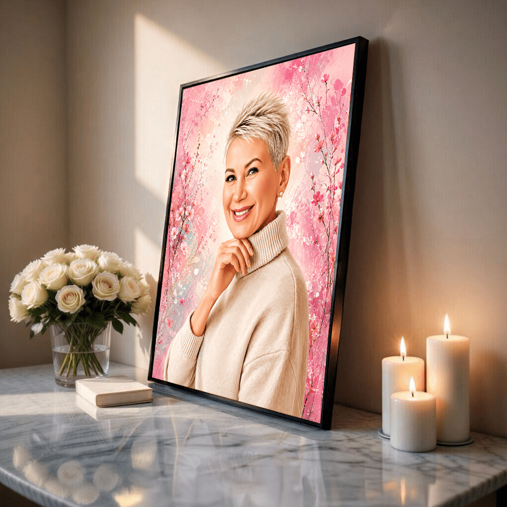 Portret mamy + kolorowe tło - plakat, spersonalizowany prezent dla mamy - idamell.com