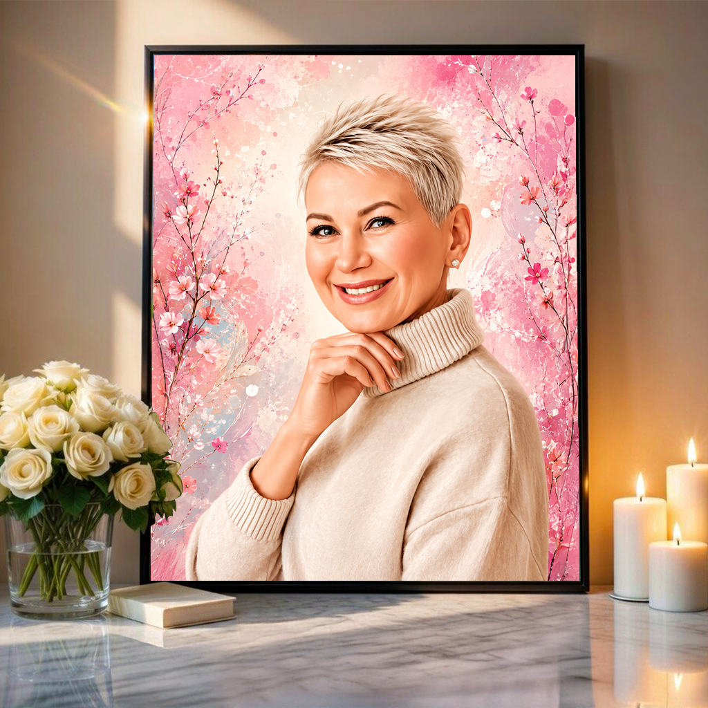 Portret mamy + kolorowe tło - plakat, spersonalizowany prezent dla mamy - idamell.com