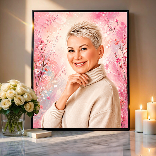 Portret mamy + kolorowe tło - plakat, spersonalizowany prezent dla mamy - idamell.com